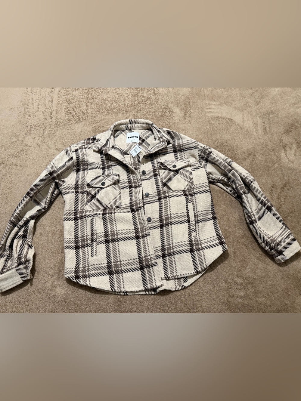 Cream & Brown Plaid Button-Front Shacket
